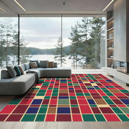 Crimson Teal Blue Geometric Tiling Rug