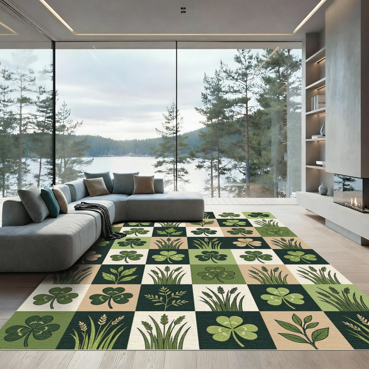 Green Clover And Wheat Composition Rug