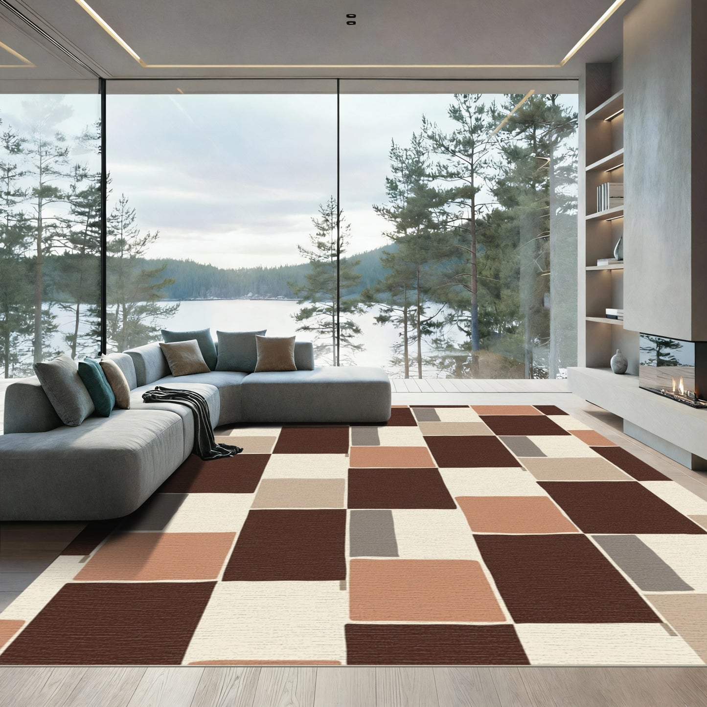 Earth Tones Geometric Block Harmony Rug