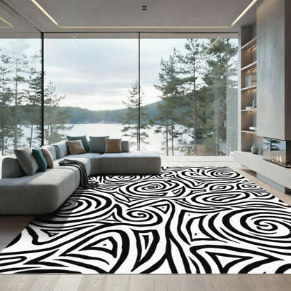 Abstract Black White Swirls Rug