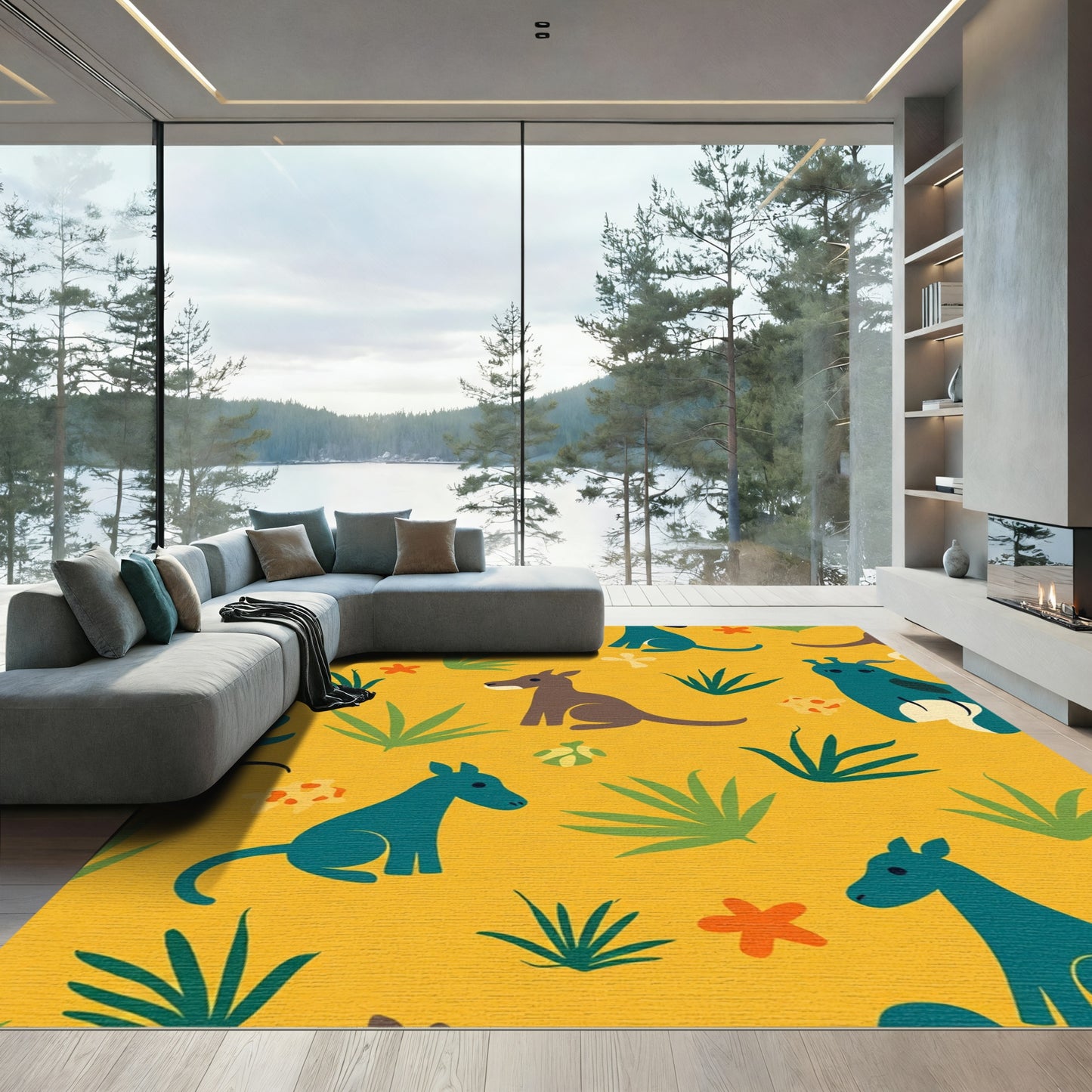 Playful Teal Kangaroo Critters Safari Rug