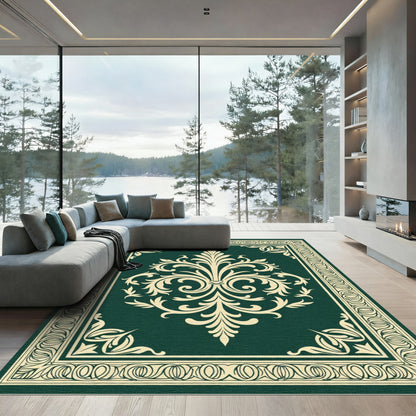 Deep Emerald Floral Damask Ornament Rug
