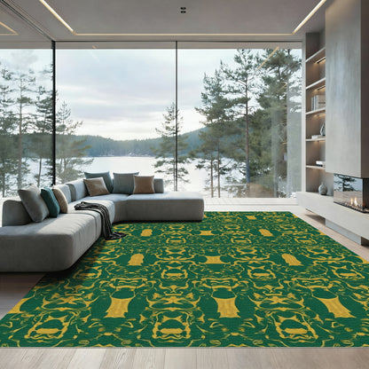 Intricate Emerald Gold Damask Rug