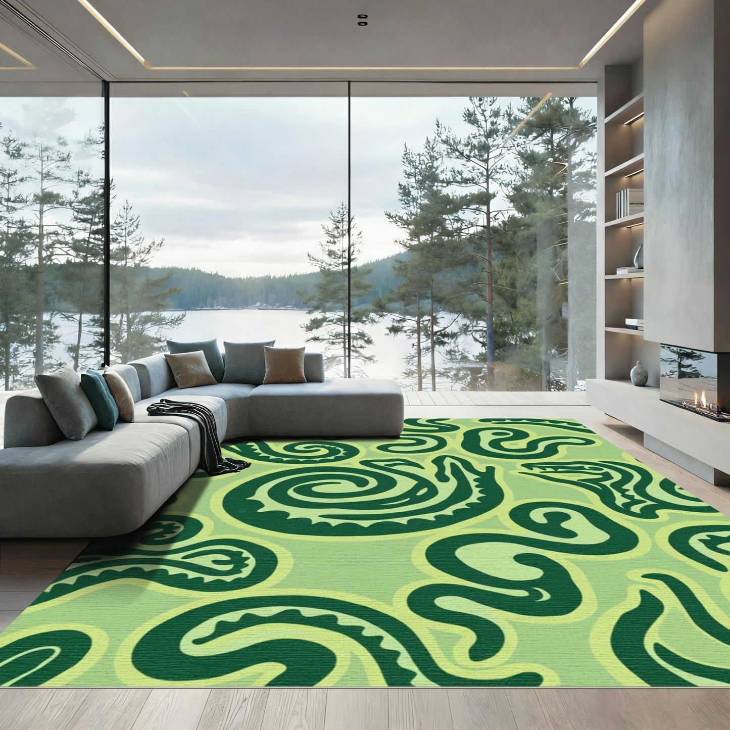 Shades of Green Serpent Swirl Rug