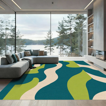 Teal Cream Lime Organic Shapes Rug
