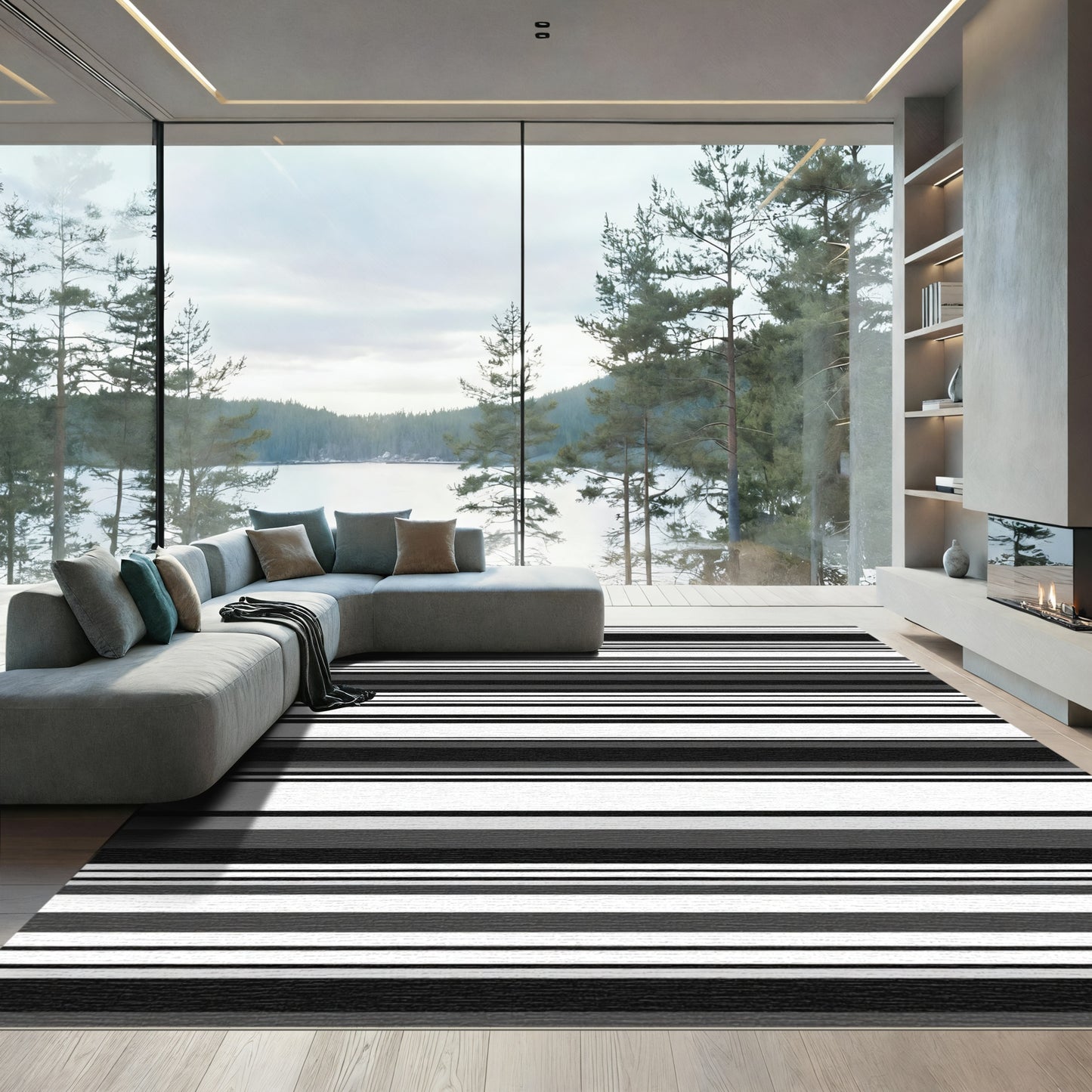Monochromatic Gray Horizontal Stripe Rug