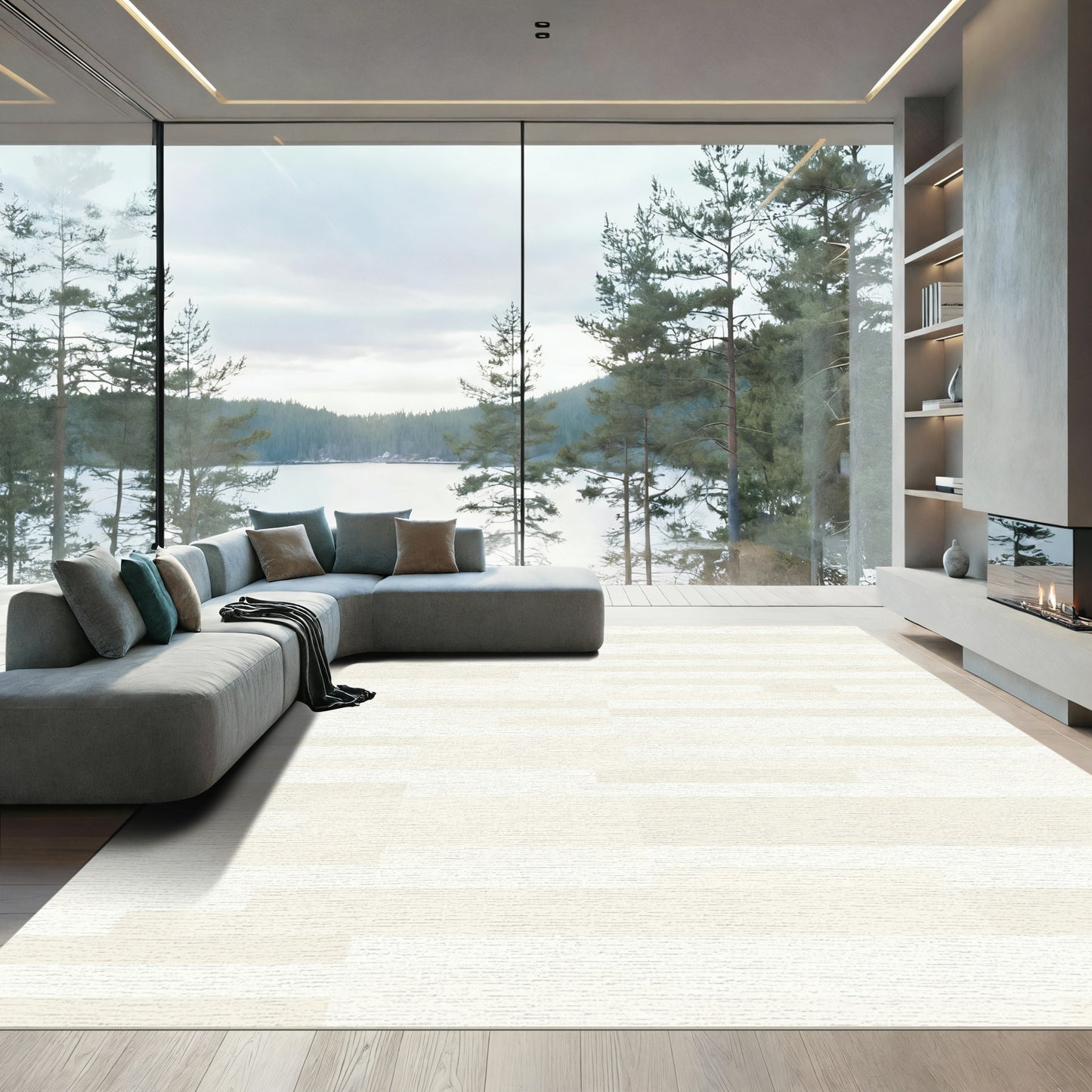 Cream Horizontal Stripe Blocks Rug