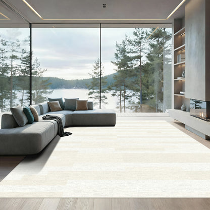 Cream Horizontal Stripe Blocks Rug