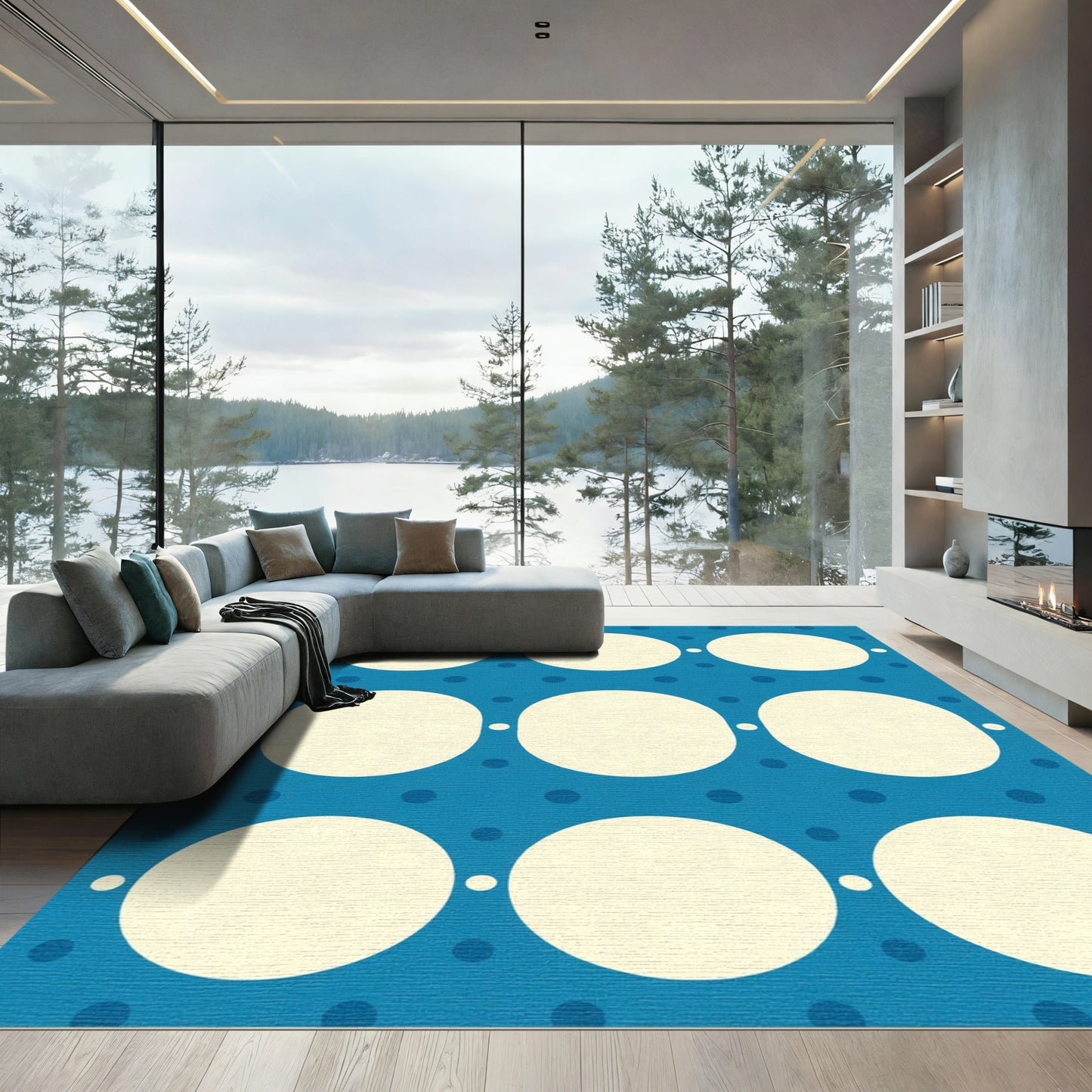 Blue Cream Polka Dot Circles Rug