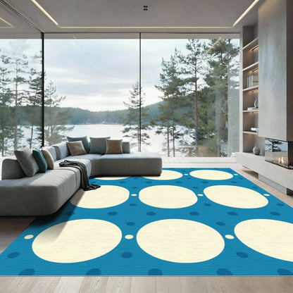 Blue Cream Polka Dot Circles Rug