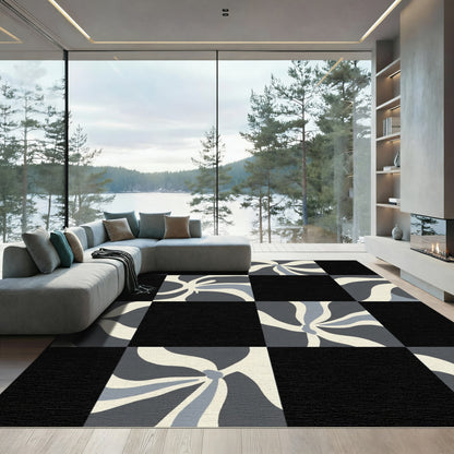 Retro Gray Swirl Checkerboard Rug