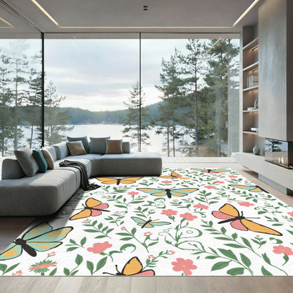 Pastel Butterfly Botanical Meadow Rug