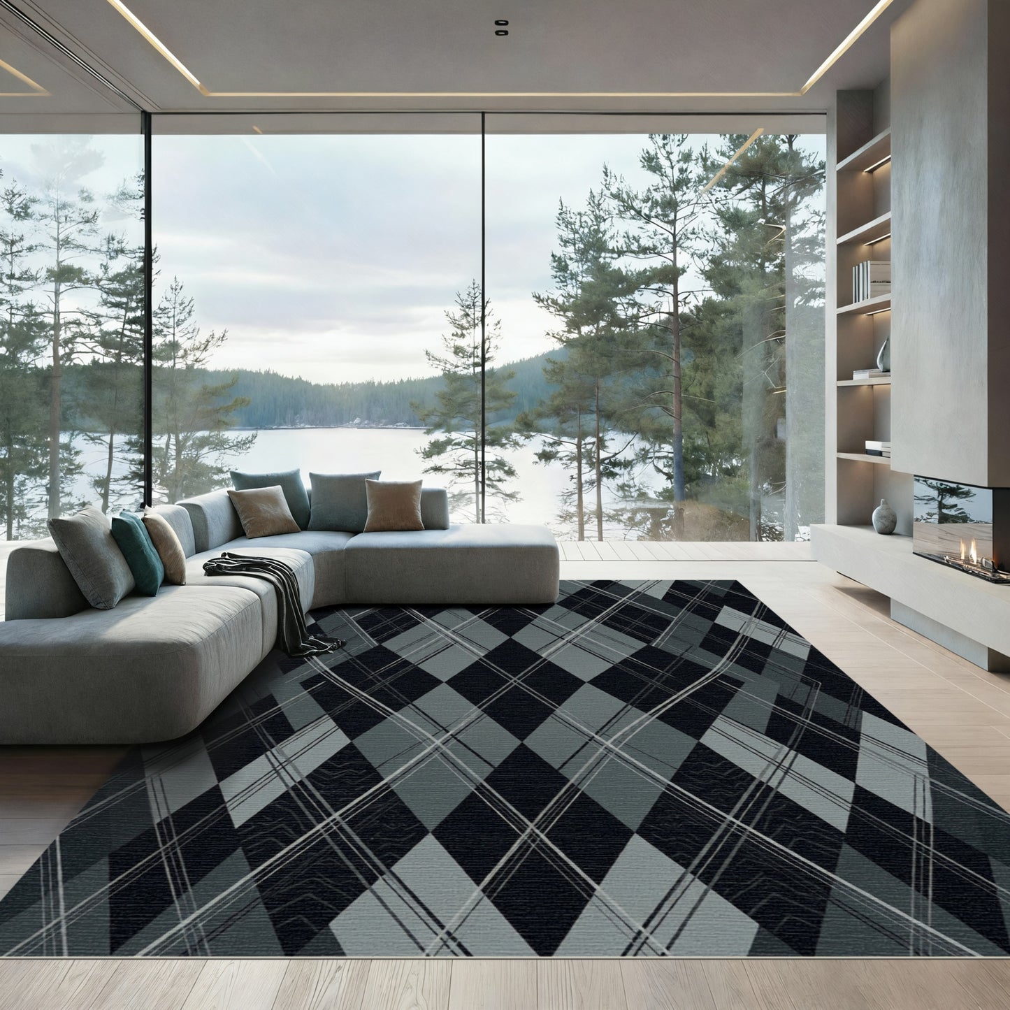 Charcoal Gray Intersecting Diamond Rug