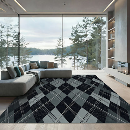 Charcoal Gray Intersecting Diamond Rug