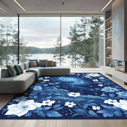 Midnight Blue Floral Swirl Galaxy Rug
