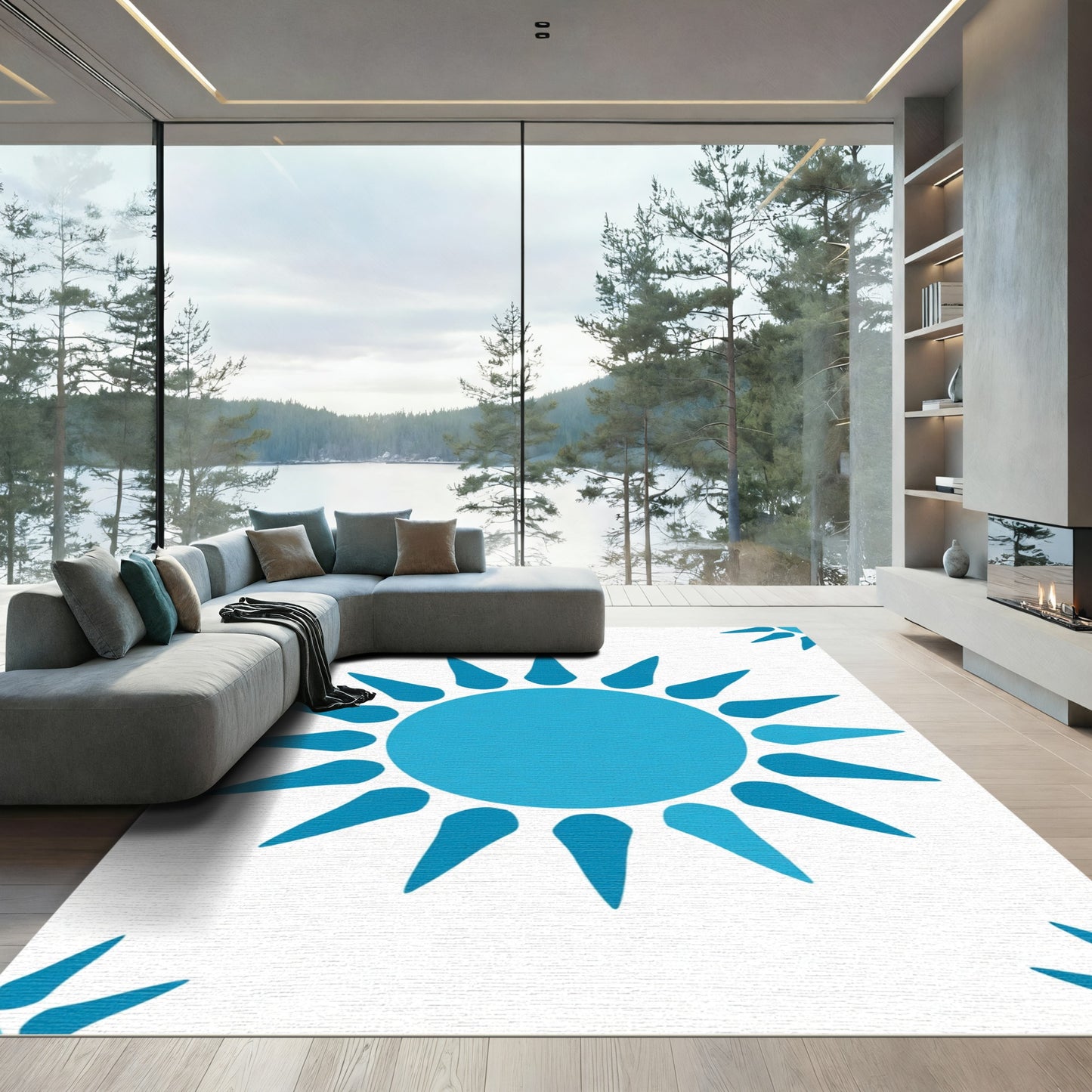 Azure Sunburst Repeat Rug