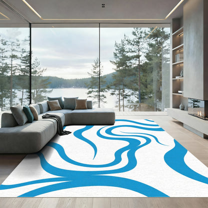 Bright Blue Swirling Abstract Waves Rug