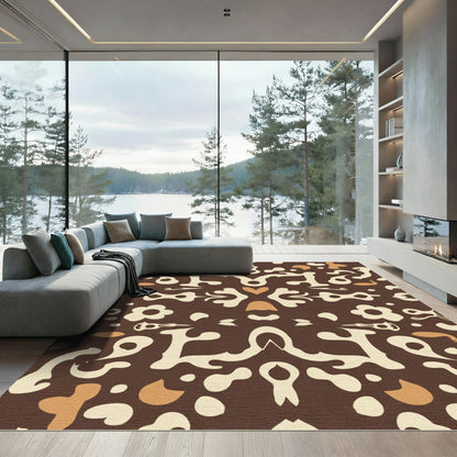 Rich Brown Cream Folk Animal Art Rug