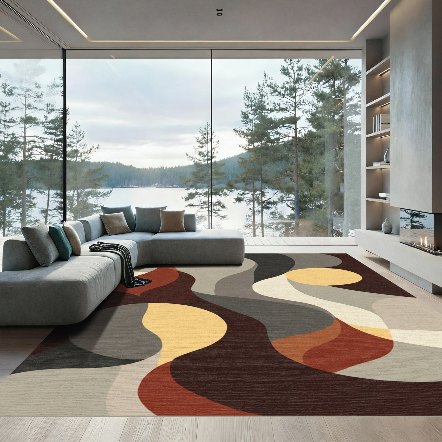 Abstract Earthy Swirl Circles Rug