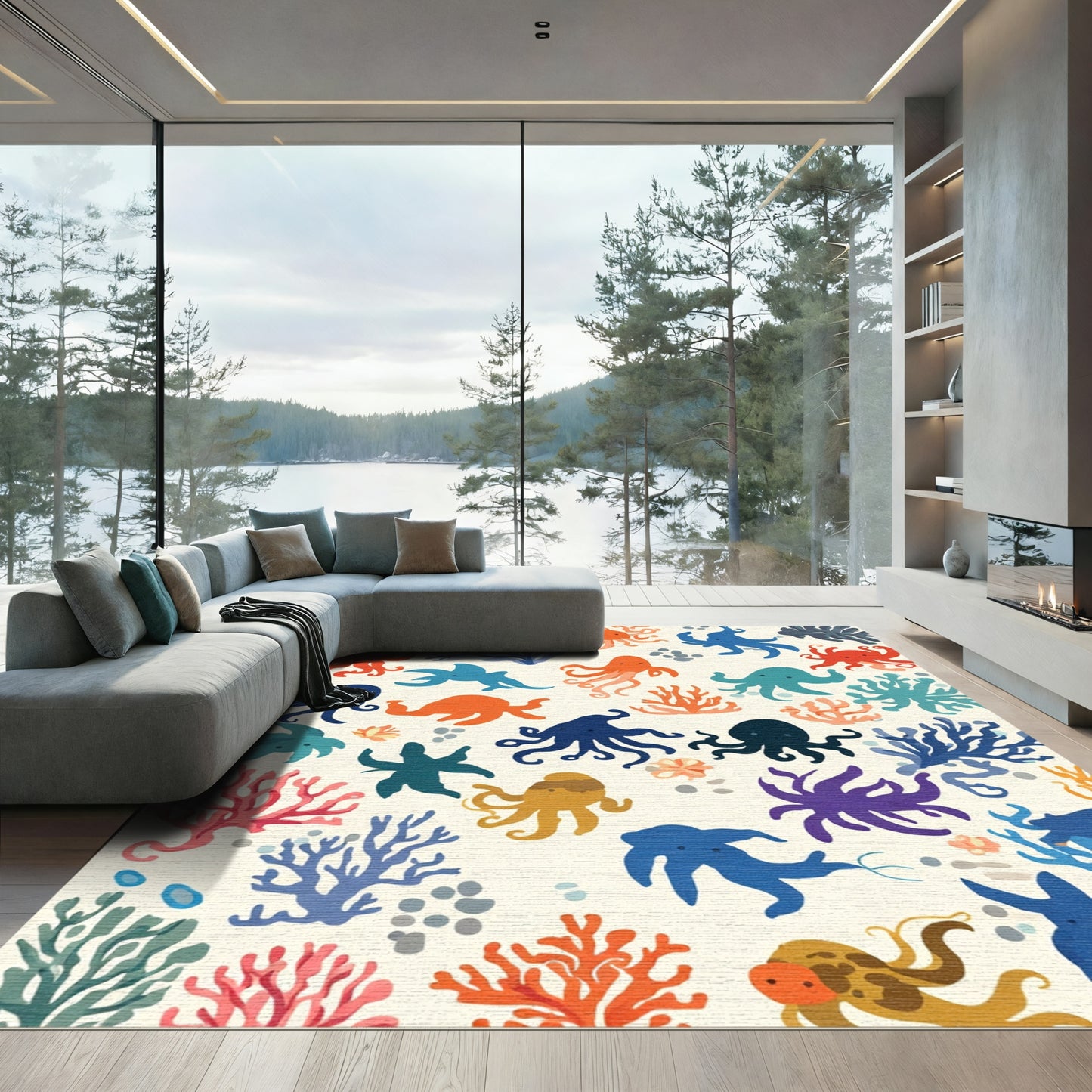 Oceanic Octopus Coral Gathering Rug