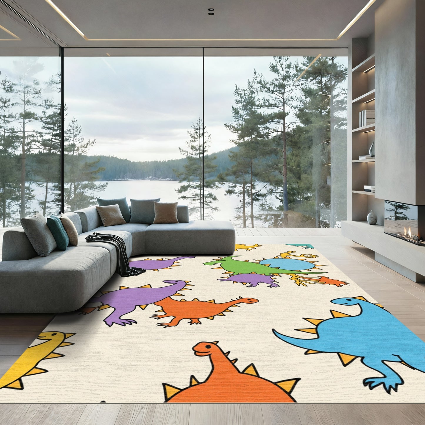 Colorful Cartoon Dinosaurs Playful Repeat Rug