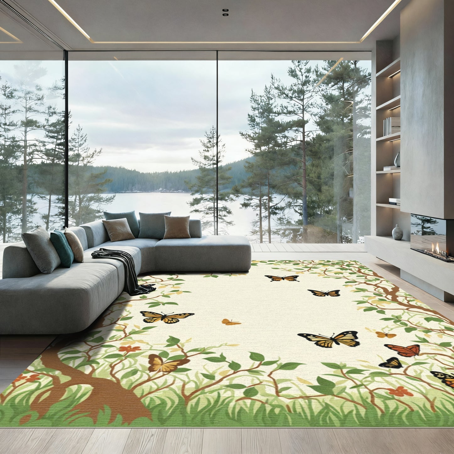 Whimsical Monarch Butterflies Amidst Foliage Rug
