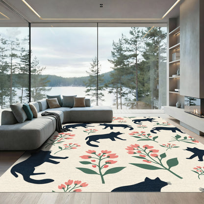 Dark Cat Floral Blossom Arrangement Rug