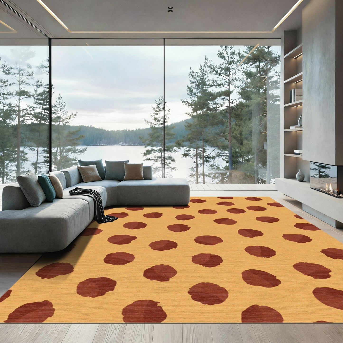 Warm Ochre Brown Polka Dot Throw Rug