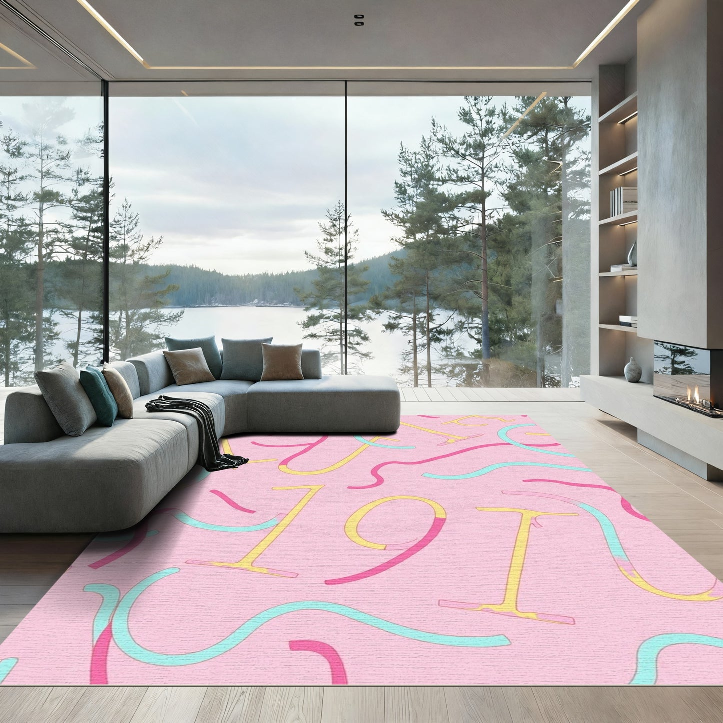 Pink Retro Swirls and Numbers Rug