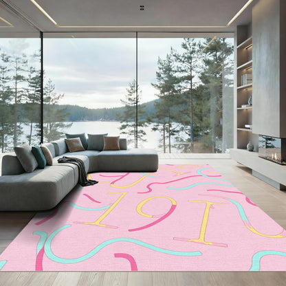 Pink Retro Swirls and Numbers Rug
