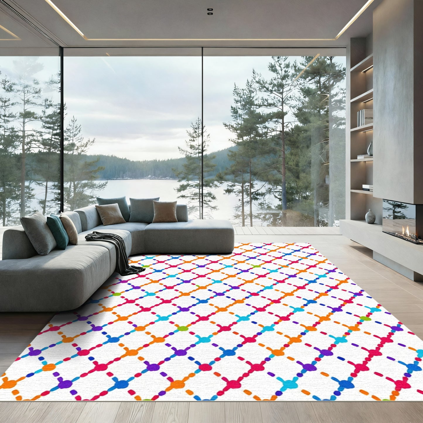 Colorful Dot Grid Overlay Rug