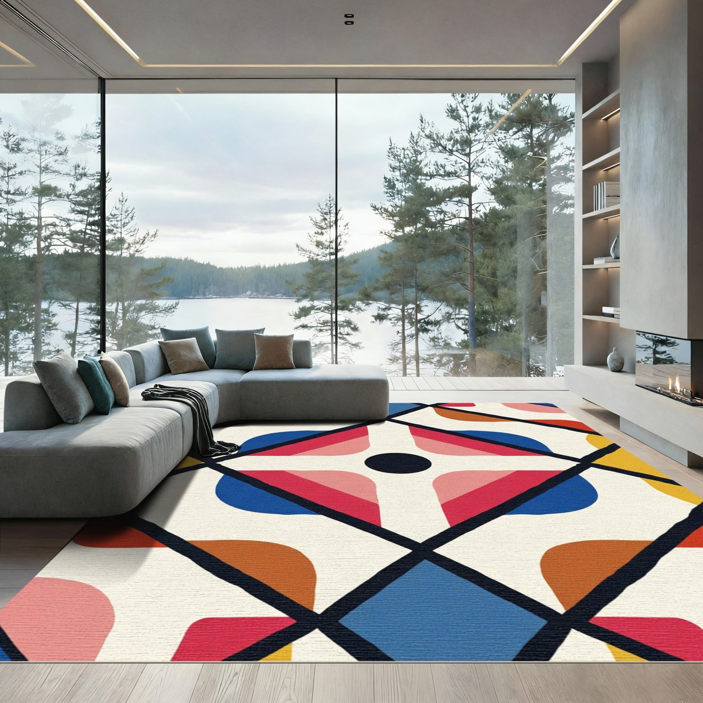 Bold Mondrian Diamond Graphic Rug