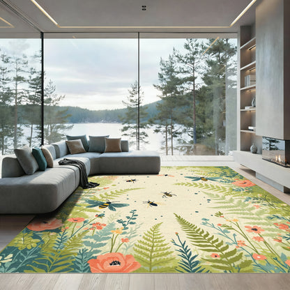 Whimsical Bee Floral Meadow Rug