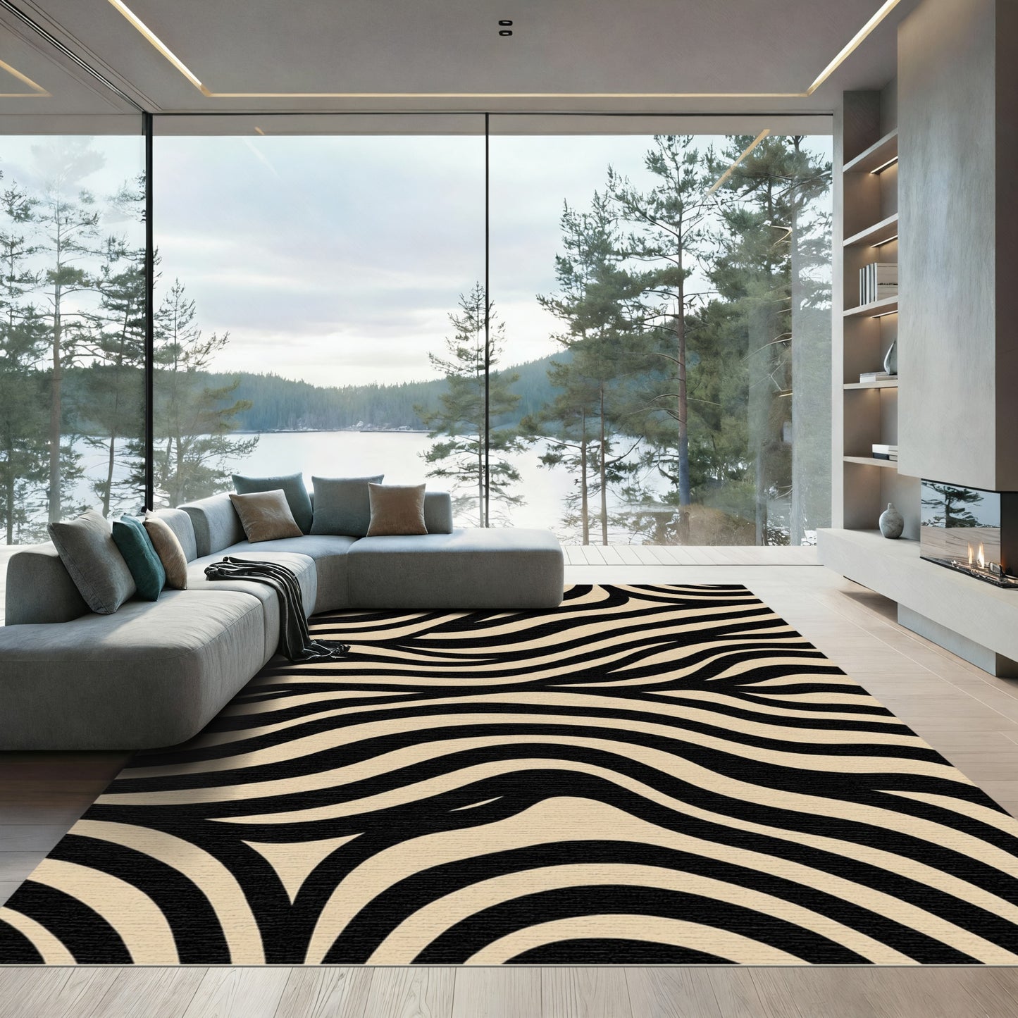 Black Natural Zebra Stripe Rug