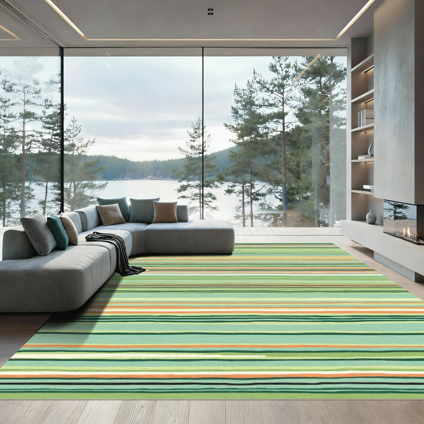 Mint Green Coral Orange Striped Harmony Rug
