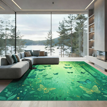 Emerald Forest Butterfly Panorama Rug