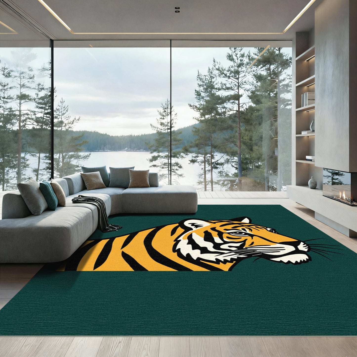 Golden Tiger Face Bold Stripes Rug