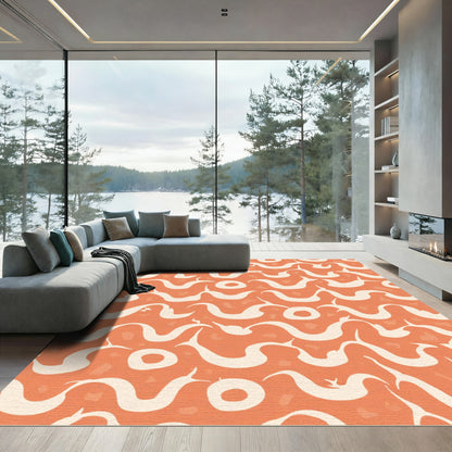 Orange Cream Abstract Swirls Area Rug