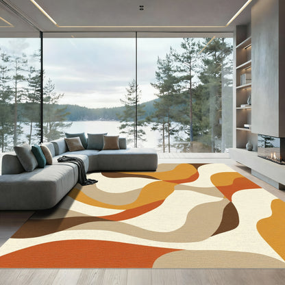 Abstract Earthy Tone Flowing Waves Rug