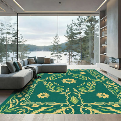Emerald Green Floral Vine Collection Rug