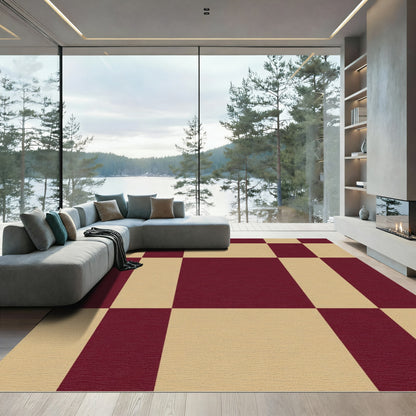 Crimson Beige Checkerboard Contemporary Rug