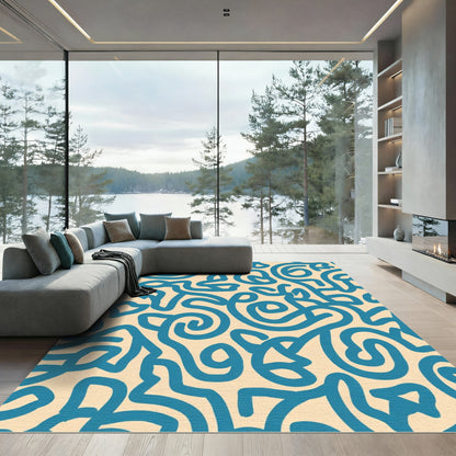 Teal Swirl Abstract Organic Flow Rug