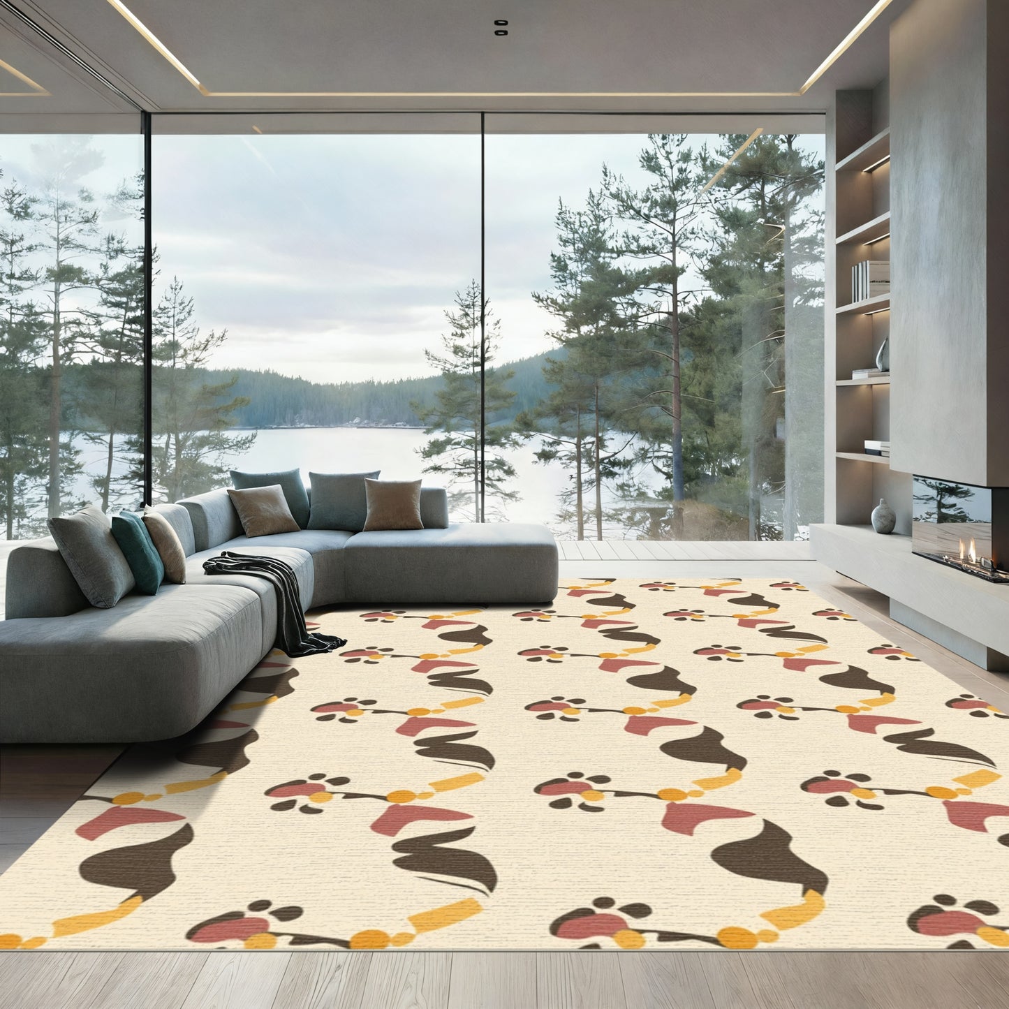 Retro Yellow Brown Abstract Swirl Rug