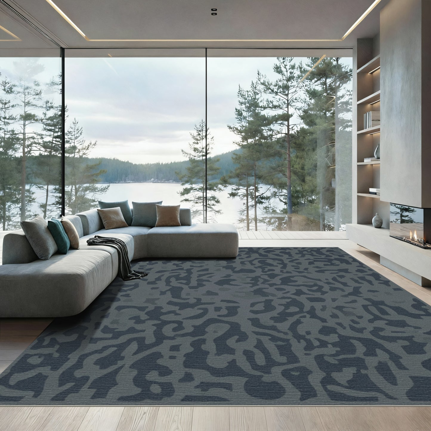 Charcoal Organic Camouflage Collage Rug