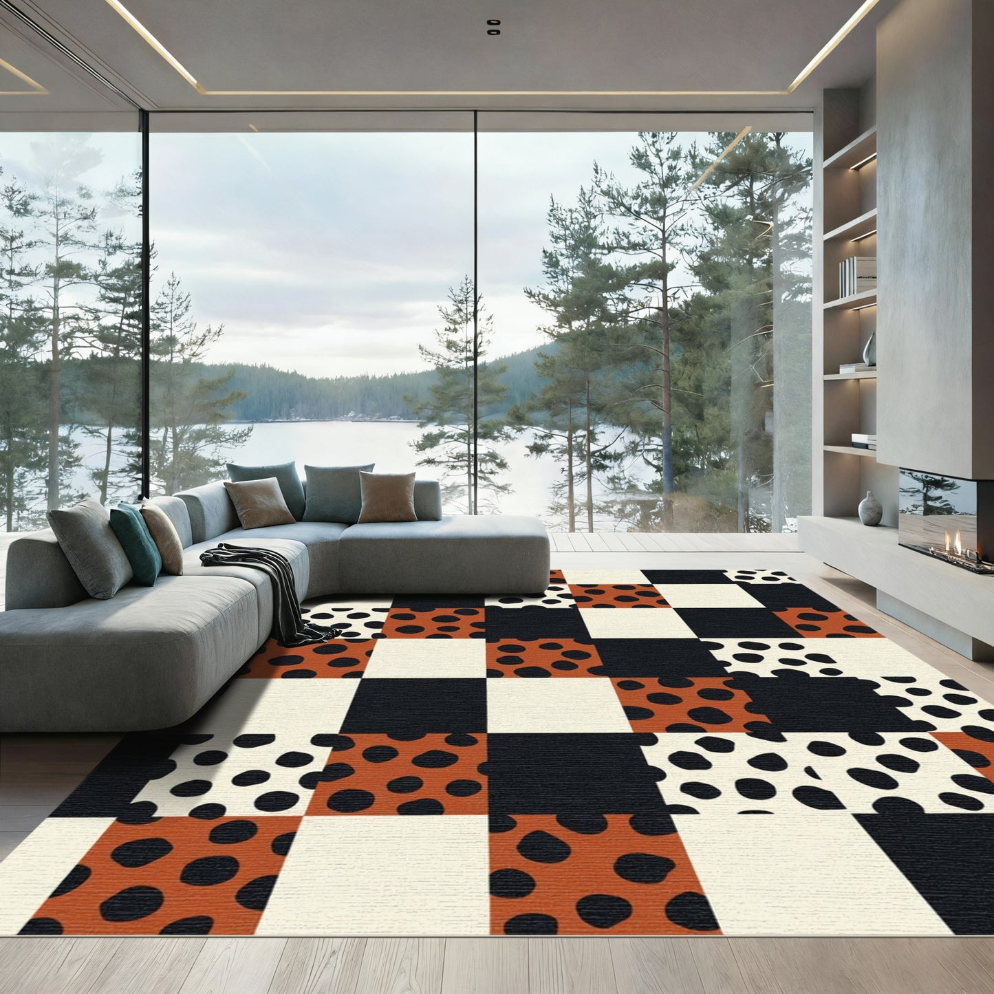 Checkerboard Polka Dot Square Rug