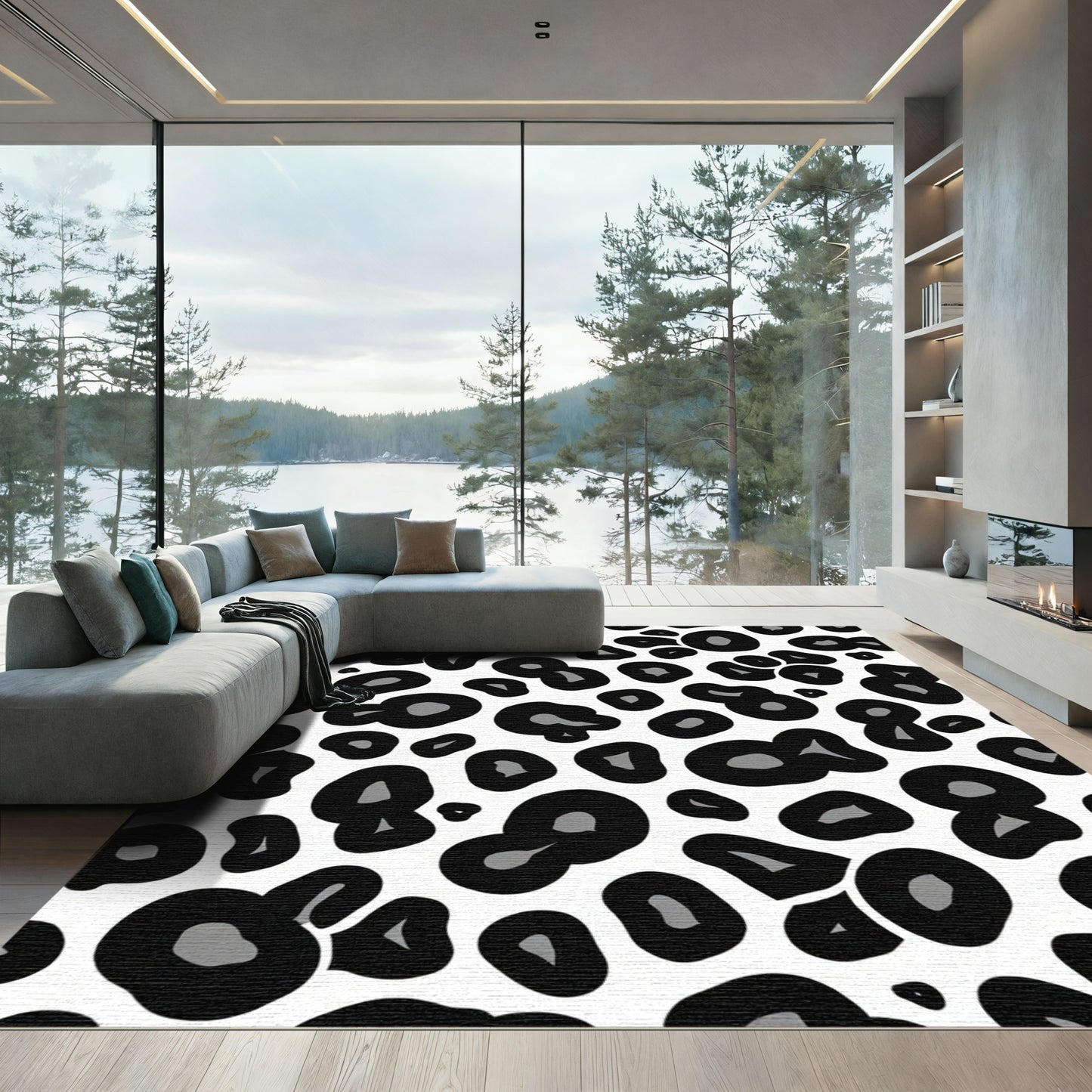 Bold Black Gray Leopard Spots Rug