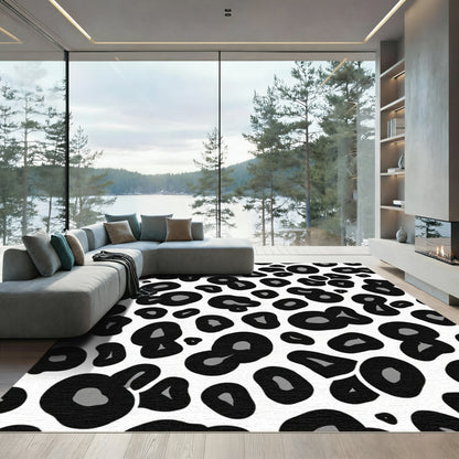 Bold Black Gray Leopard Spots Rug