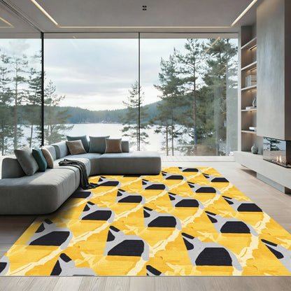 Modern Black White Geometric Cheddar Rug