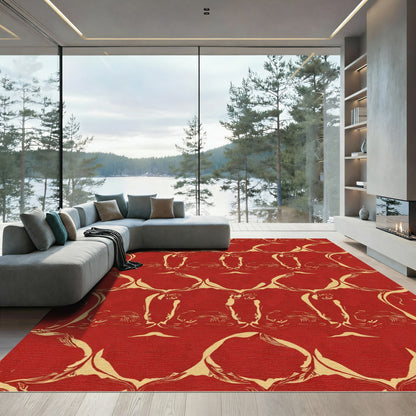 Crimson Red Repeating Figure Medallion Rug