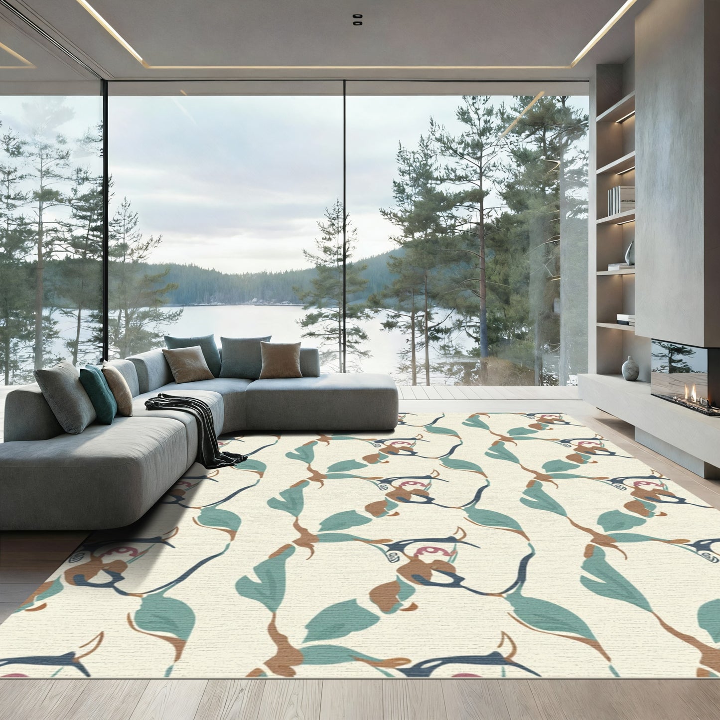 Ecru Abstract Floral Organic Flow Rug